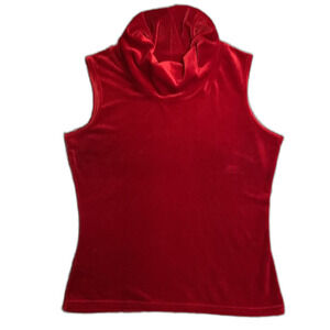 Vintage 90s ACW Designs Red Velvet Cowlneck Sleeveless Top Made in USA Size L